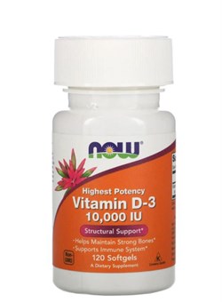 NOW Vitamin D-3 10,000 IU,  120 softgels. 2250 - фото 5886