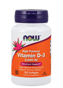 NOW Vitamin D-3   2,000 IU,  120 softgels. 2397